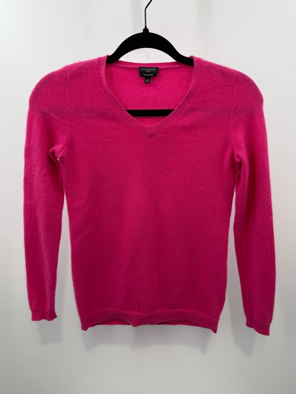 Talbots Petites 100% Cashmere Hot Pink V-Neck Sweater Size P